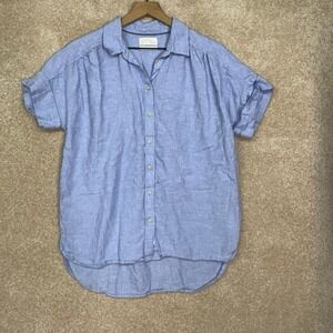 JCREW Linen Shirt Size Small Blue Short Sleeve Button‎ Down Baird McNutt Irish